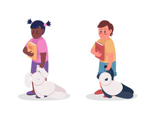 Upset children semi flat color vector character set. Standing figure. Full body people on white. Anxiety in kids isolated modern cartoon style illustration for graphic design and animation collection