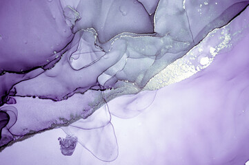 Purple Liquid Paint Waves. Grey Metallic Acrylic