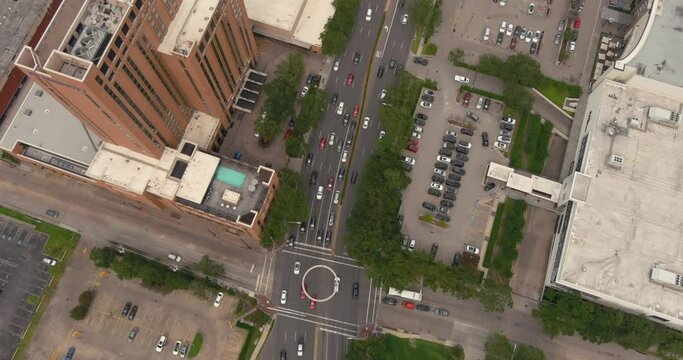 Birds eye view of streets in Houston Galleria Mall area