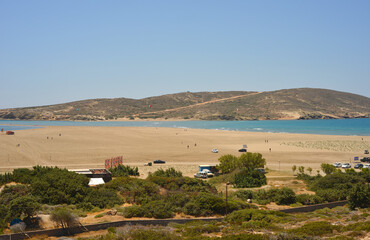 Fototapeta na wymiar Prasonisi, Greece sand beach and little island southern part of Rhodes Island