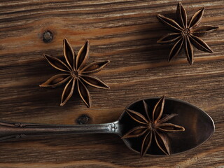 star anise on wooden background