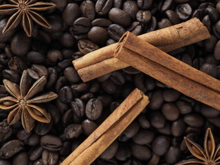 coffee beans and cinnamon and anise
