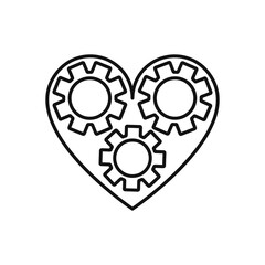 Gears And Love Icon, Heart and Gear Illustration