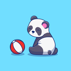 Cute panda illustration design sitting playing ball. Premium isolated animal design concept