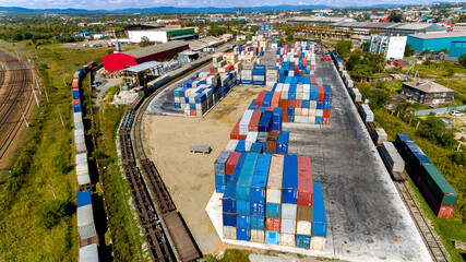 Summer, 2017 - Artem, Primorsky region - Container terminal. Many containers are in an open...
