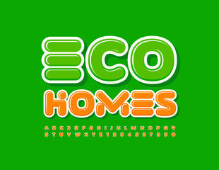 Vector green concept Eco Homes. Bright creative Font. Modern set of Alphabet Letters and Numbers