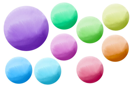 Round bright labels watercolor elements set on white background