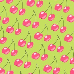 Bright cherry seamless vector pattern. Minimalistic and flat illustration.