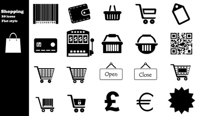 Commerce et achat en 20 icônes, collection