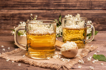 Elderberry flower tea. Refreshing summer drink, healthy lifestyle concept