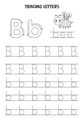 Tracing letters of English alphabet. Black and white worksheet.