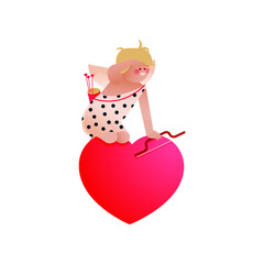 Valentine Sticker. Modern Flat Vector Concept Illustrations. Cupid with Arrows and Equipment on Heart Icon. Social Media Ads.