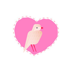 Valentine Sticker. Modern Flat Vector Concept Illustrations. Pigeon on Heart Shape Background Icon. Social Media Ads.