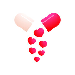 Valentine Sticker. Modern Flat Vector Concept Illustrations. Capsule Pill with Hearts Icon. Social Media Ads.