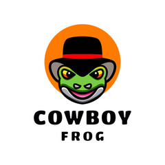 Simple Mascot Logo Design Cowboy frog. Abstract, emblem, design, concept, logo, logotype, element