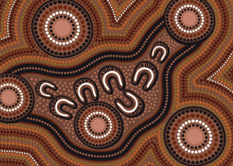 Brown dot aboriginal artwork vector