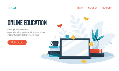 Online education concept. Flat vector illustration.