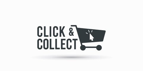 Click and collect store cart sign. illustration