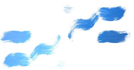 Composition of blue paint brush marks on white background