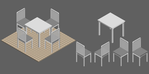 Isometric table and set of chairs