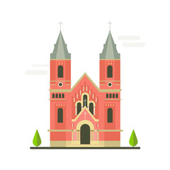 Cartoon symbols of Nikolaev. Popular tourist architectural object: Roman Catholic Church, Ukraine.