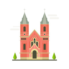 Fototapeta premium Cartoon symbols of Nikolaev. Popular tourist architectural object: Roman Catholic Church, Ukraine.