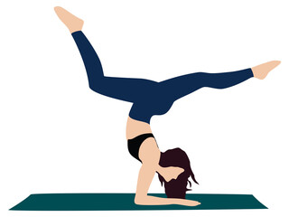 Young attractive yogi woman practicing yoga concept, standing in variation of Pincha Mayurasana exercise, handstand pose, working out, wearing sportswear, full length