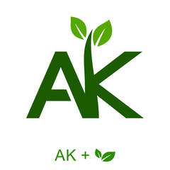 Letter AK with a leaf concept. Very suitable various business purposes also for symbol, logo, company name, brand name, personal name, icon and many more. - obrazy, fototapety, plakaty
