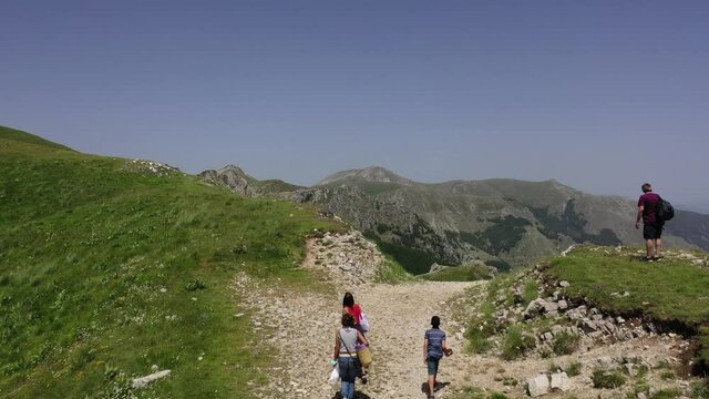 Walk to Monte Terminillo, Rieti Italy.
Aerial view of the Terminillo mountain on a summer day.