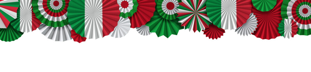 Italy flag paper fan background. Italian holiday celebration banner. 3D Render
