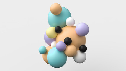 Pastel candy 3D balls. Spheres cluster abstract composition. Realistic illustration of bubbles. Trendy banner or poster design. Futuristic background