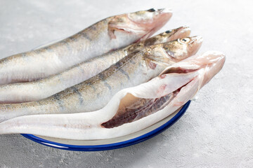 Fresh peeled fish ready to cook. Fresh pike perch