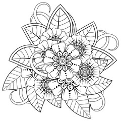 Mehndi flower for henna, mehndi, tattoo, decoration. decorative ornament in ethnic oriental style. doodle ornament. coloring book page.