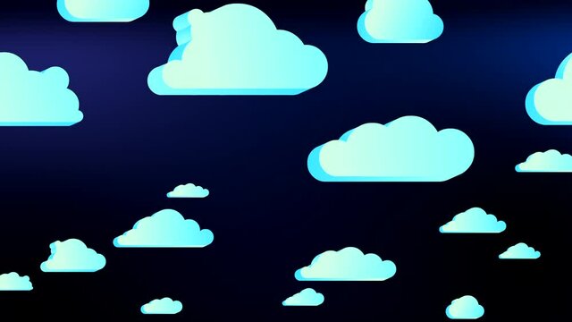 Cartoon moving clouds animation 30s 60 fps loop. Dark sky. Good for any project, especially business style background. Perspective different sizes and speed. 
