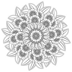 Mehndi flower for henna, mehndi, tattoo, decoration. decorative ornament in ethnic oriental style. doodle ornament. coloring book page.