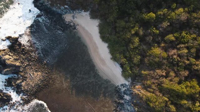 Vertical view with drone on the beaches of ixtapa zihuatanejo