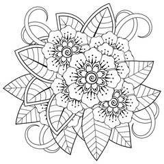 Mehndi flower for henna, mehndi, tattoo, decoration. decorative ornament in ethnic oriental style. doodle ornament. coloring book page.