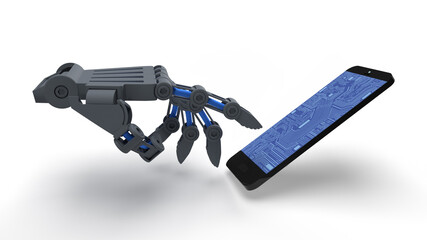 Robotic Hand Touching Smartphone Screen
