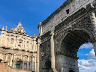 Obraz premium Forum Romanum in Rome, Italy. In a distance Colosseum.