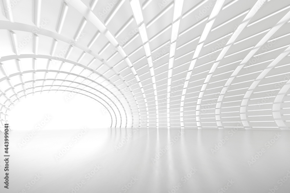 Poster abstract 3d rendering of empty futuristic arch tunnel room with light on the wall. sci-fi concept.