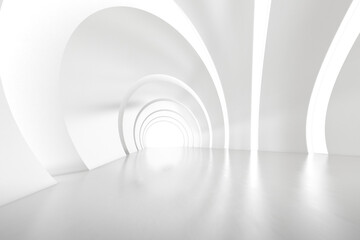 Abstract 3d rendering of empty futuristic arch tunnel room with light on the wall. Sci-fi concept.