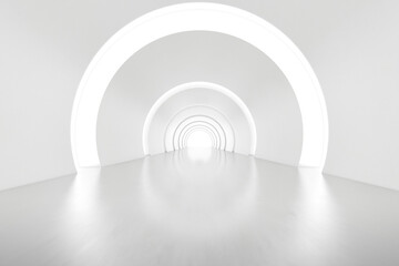 Abstract 3d rendering of empty futuristic arch tunnel room with light on the wall. Sci-fi concept. - obrazy, fototapety, plakaty