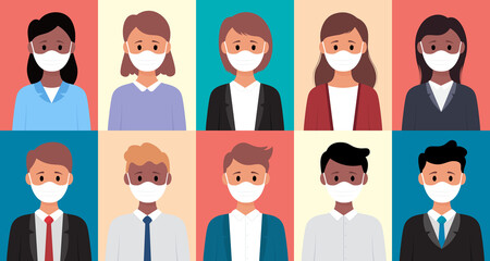 Collection of people wearing medical mask.Corona virus concept.