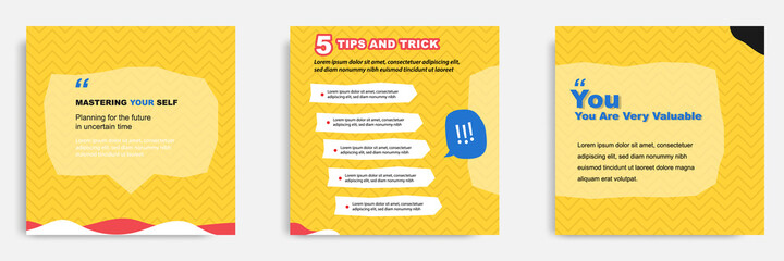 Social media tutorial, tips, trick, did you know post banner layout template with yellow color background and abstract and seamless pattern design element.