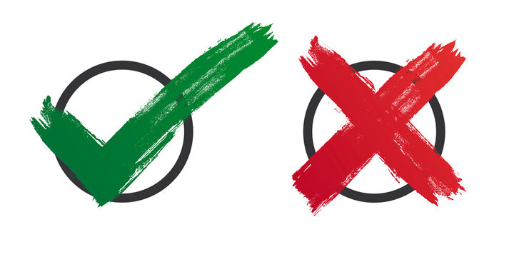 Check mark symbol tick YES-NO button. Dirty grunge hand drawn with brush strokes tick v vector illustration isolated on white background. Mark graphic design for vote in check box, web, etc.