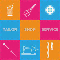 Tailor shop service. Repair and sewing of clothes. Trendy concept style