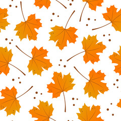 Autumn cartoon maple leaves seamless pattern. Fall theme background. Flat design. Nature, outdoor, autumn wallpaper. 