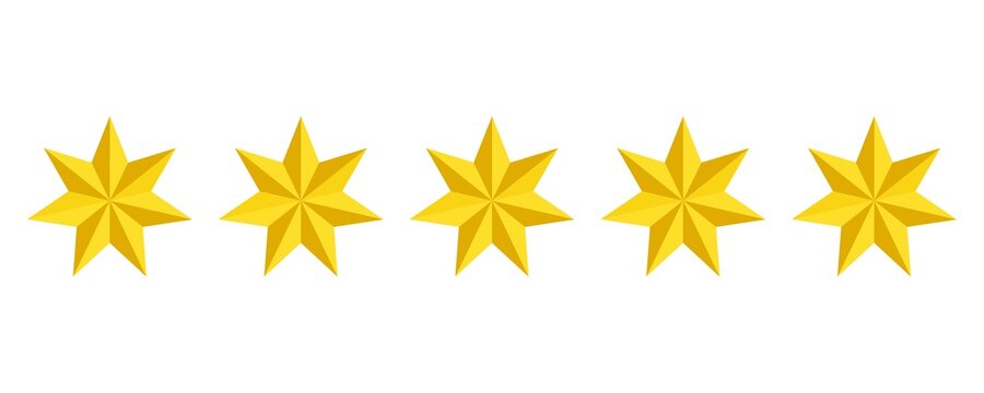 Rating star icon set. Seven pointed stars isolated on white background.