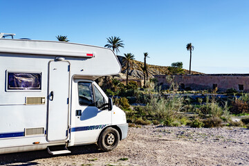 Naklejka premium Caravan at movie location in Sierra Alhamilla, Spain