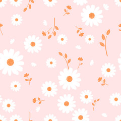 Seamless pattern with little flower on pink background vector illustration. Cute floral print.
